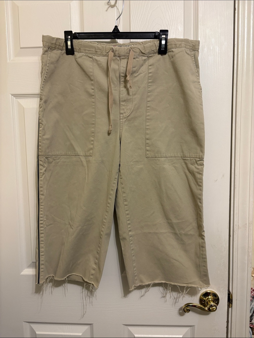 Vintage Structure Beige Drawstring Waist Casual Khaki Shorts Y2K